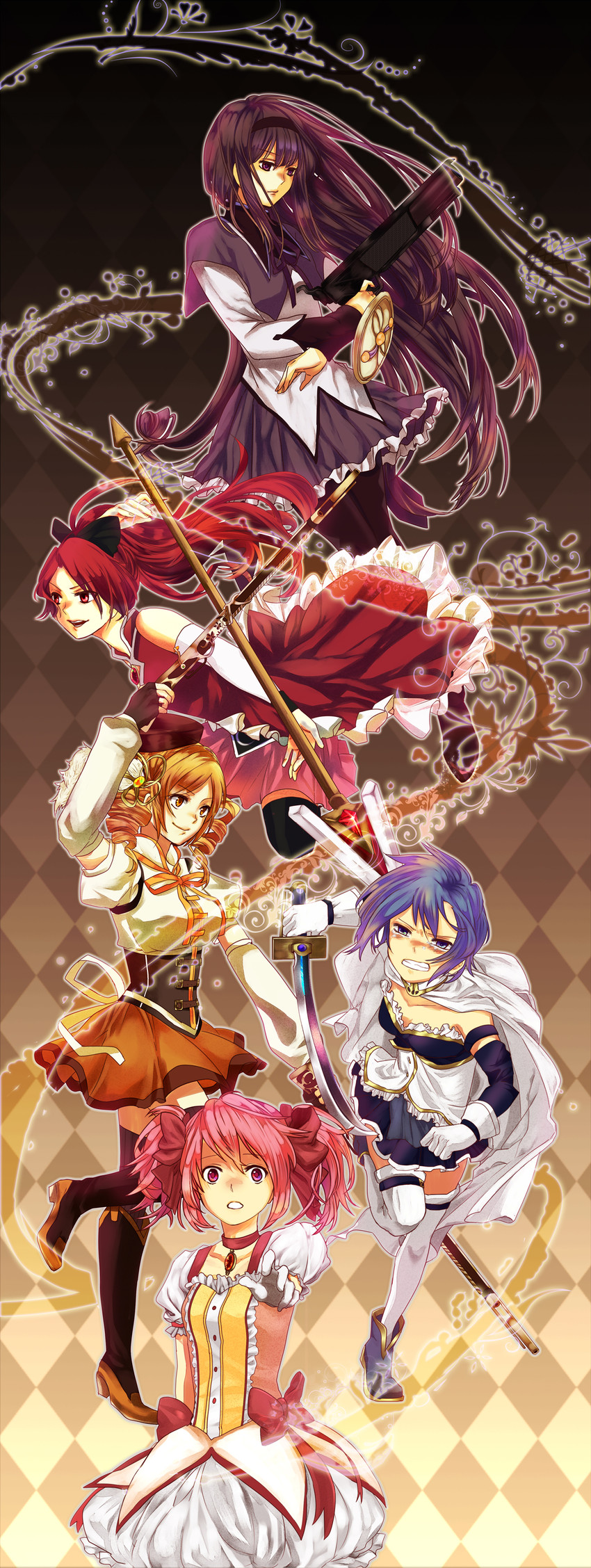 akemi homura, kaname madoka, miki sayaka, sakura kyoko, and tomoe mami (mahou shoujo madoka magica) drawn by wooooow