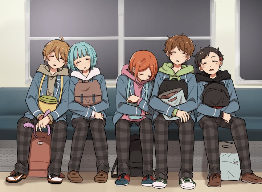 shino hajime, takamine midori, mashiro tomoya, aoi hinata, and nagumo tetora (ensemble stars!) drawn by yuudai_(jakarta426)