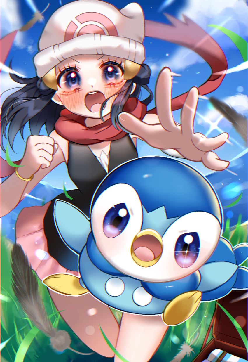 dawn and piplup (pokemon and 1 more) drawn by sobacha