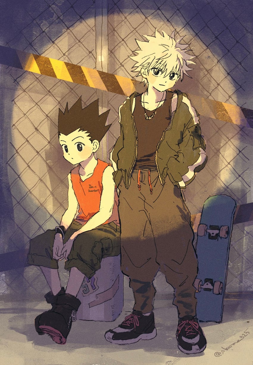 killua zoldyck and gon freecss (hunter x hunter) drawn by okome_325