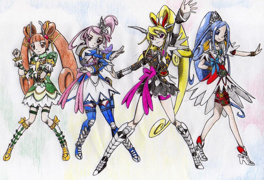 hishikawa rikka, aida mana, kenzaki makoto, yotsuba alice, cure heart, and 7 more (precure and 3 more) drawn by viva-heiwamura