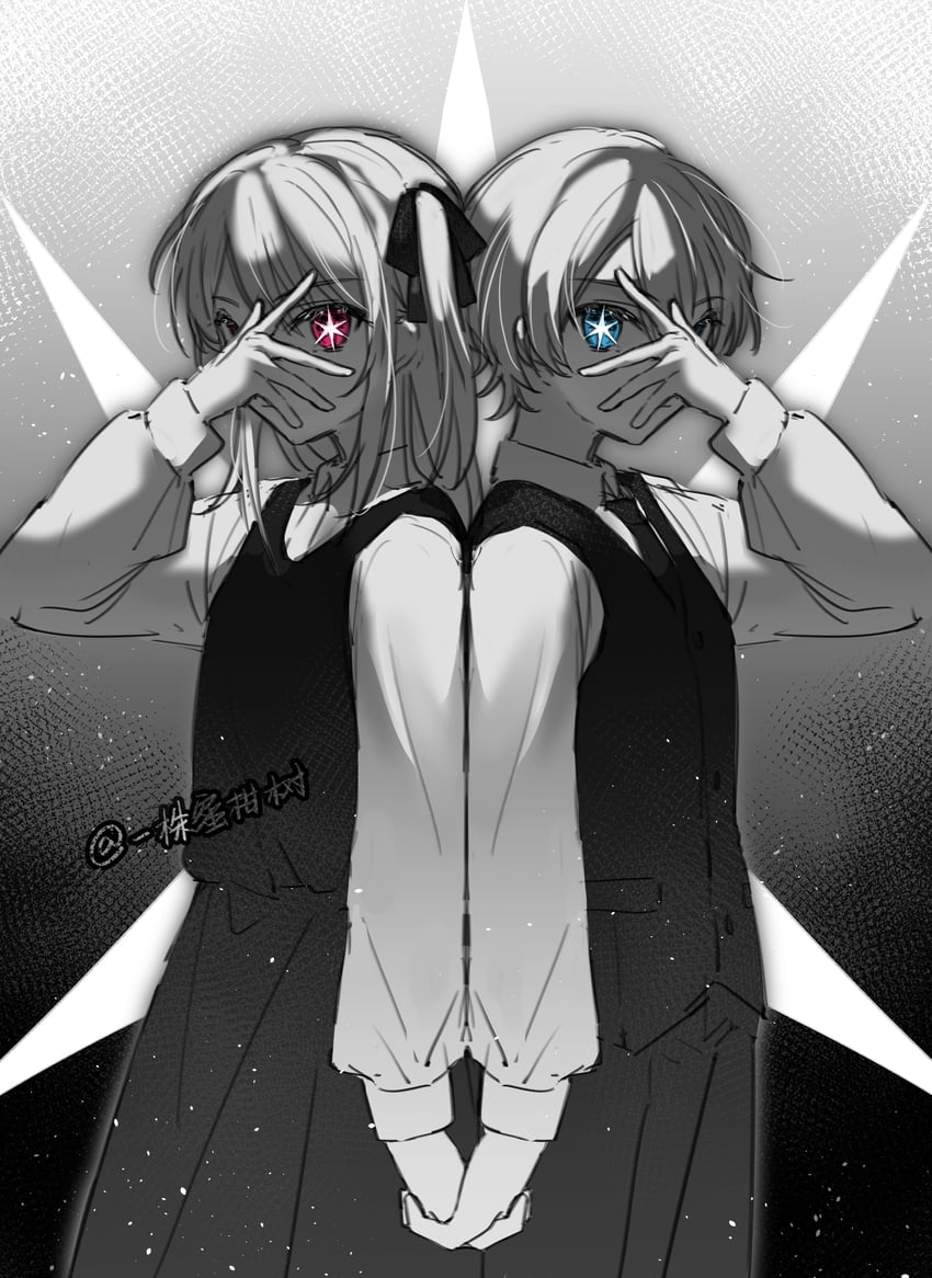 hoshino ruby and hoshino aquamarine (oshi no ko) drawn by kyuuden_mikan