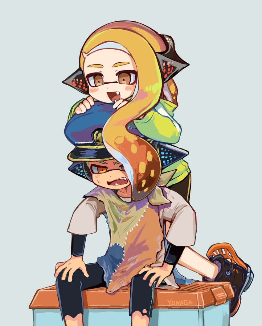 inkling player character, inkling girl, inkling boy, agent 3, agent 4, and 1 more (splatoon and 1 more) drawn by yonaga_story