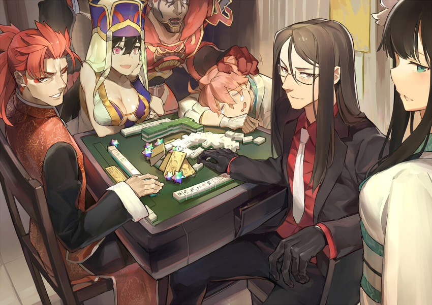 waver velvet, xuangzang sanzang, lord el-melloi ii, romani archaman, li shuwen, and 2 more (fate and 1 more) drawn by bianyuanqishi