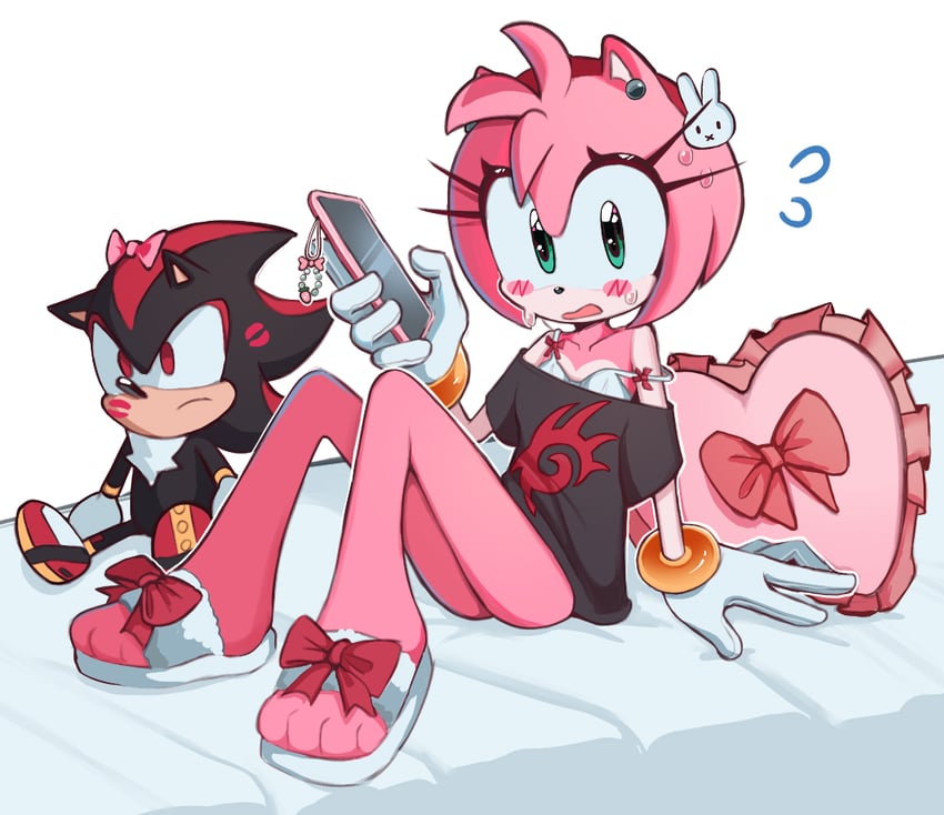 shadow the hedgehog and amy rose (sonic) drawn by mochimochili