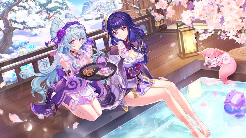 raiden shogun, yae miko, slime, and yumemizuki mizuki (genshin impact) drawn by aratakosu_(tako's)