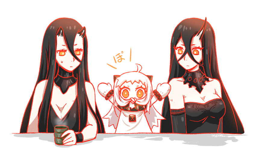 northern ocean princess, battleship princess, and battleship water oni (kantai collection) drawn by meoon