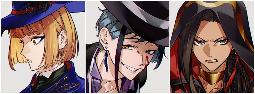 floyd leech, jamil viper, and rook hunt (twisted wonderland) drawn by maka_(mksrw)