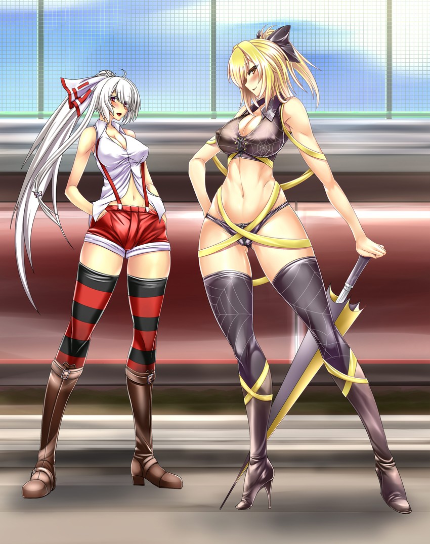 fujiwara no mokou and kurodani yamame (touhou) drawn by sorono
