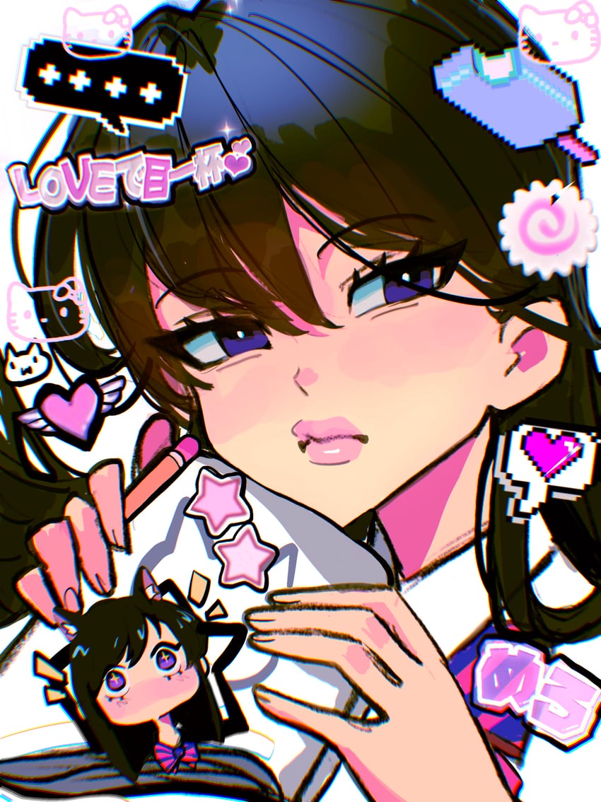 komi shouko and hello kitty (sanrio and 2 more) drawn by 0ping0