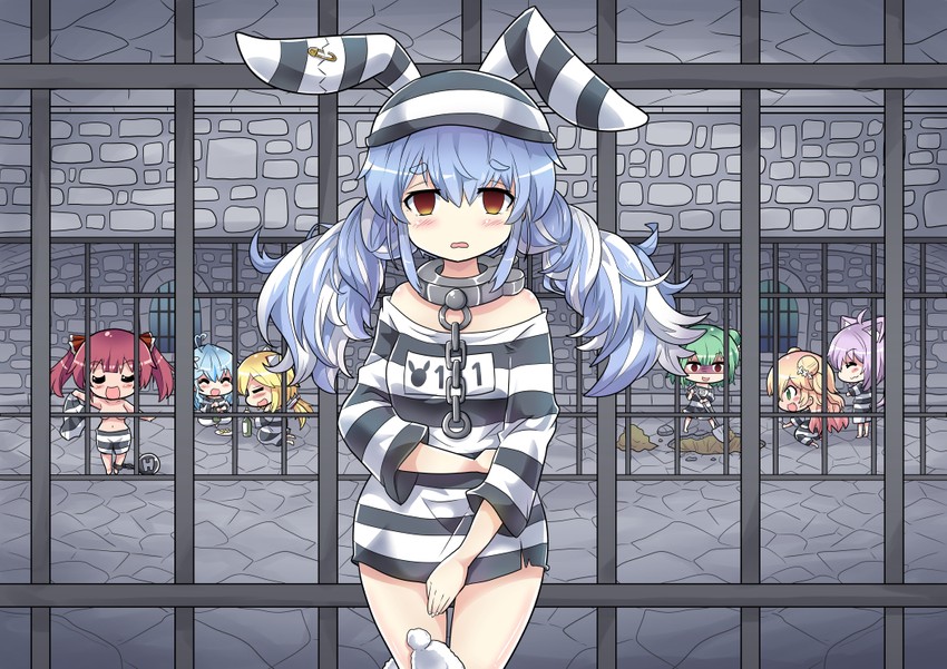 houshou marine, usada pekora, nekomata okayu, yukihana lamy, uruha rushia, and 2 more (hololive) drawn by colonel_aki