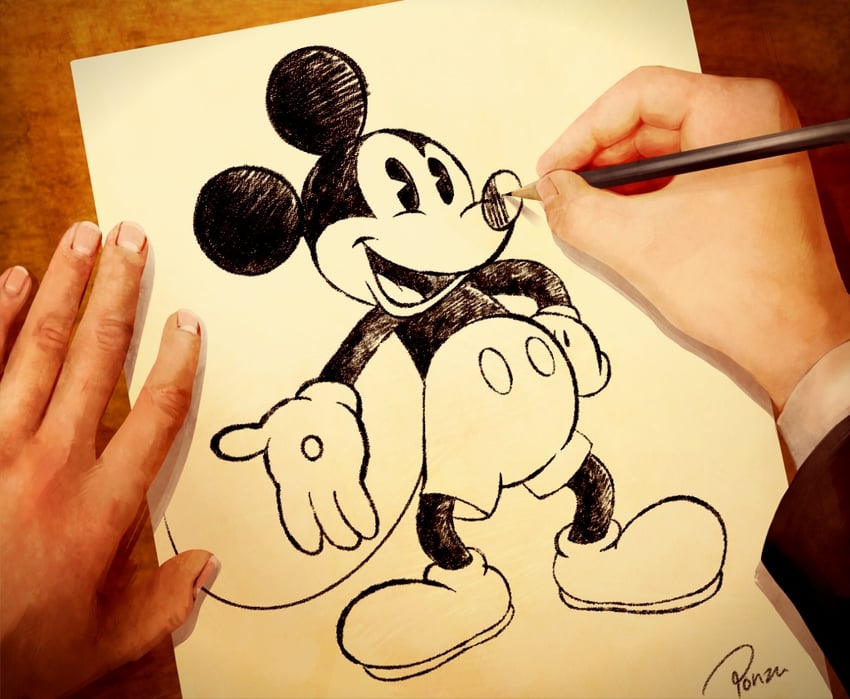 mickey mouse and walt disney (mickey mouse & friends) drawn by ponsu_(ponzuxponzu)