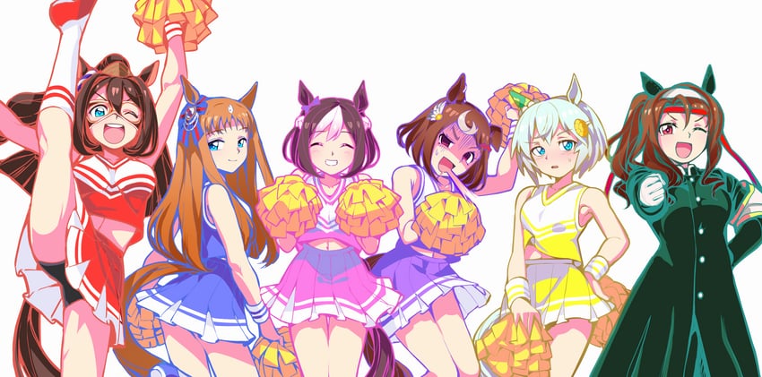 special week, seiun sky, grass wonder, el condor pasa, tsurumaru tsuyoshi, and 1 more (umamusume) drawn by sbql_(niaunclefan)