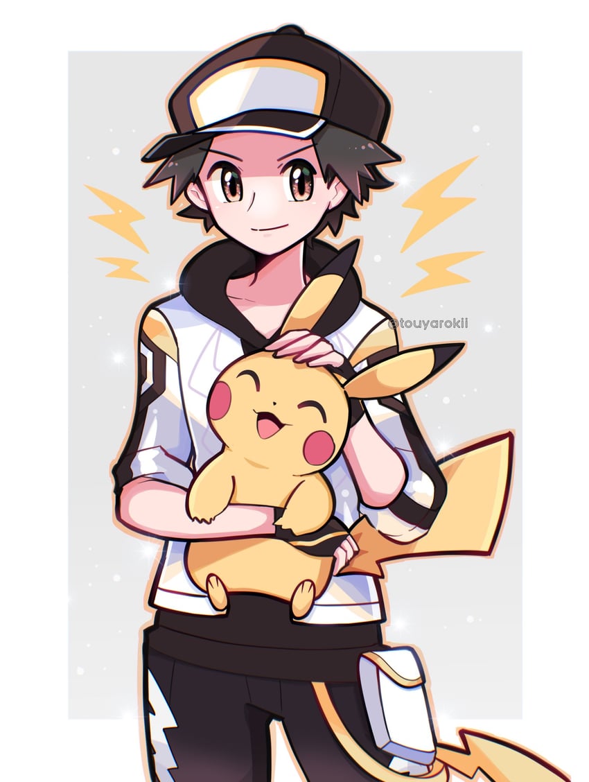 pikachu and red (pokemon and 1 more) drawn by touyarokii