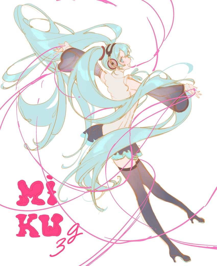 hatsune miku (vocaloid and 1 more) drawn by peachuu
