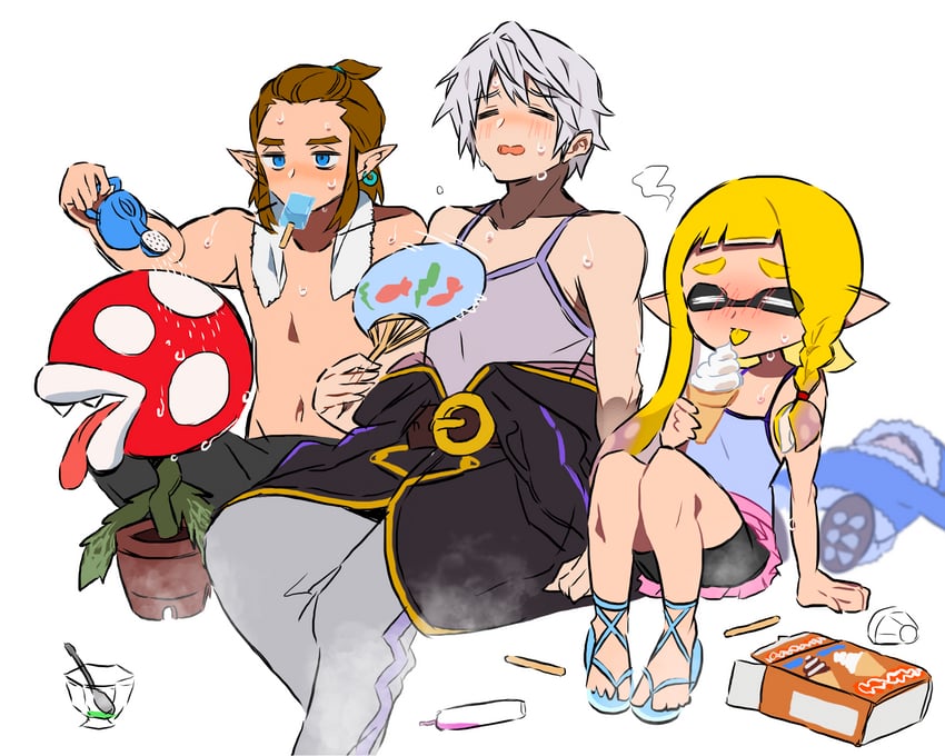 link, inkling player character, inkling girl, male robin, piranha plant, and 1 more (fire emblem and 7 more) drawn by ao_hito