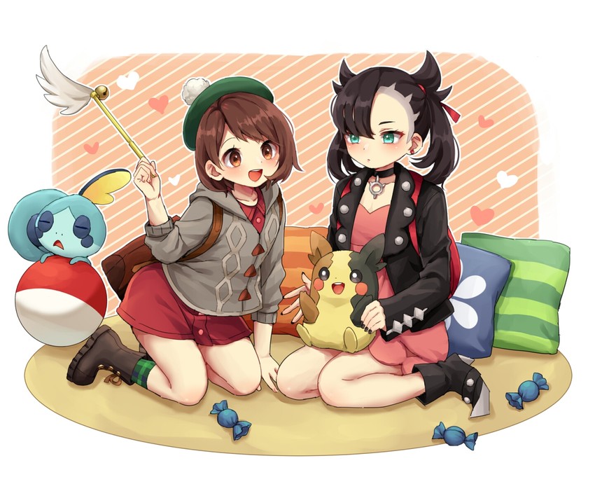 marnie, gloria, morpeko, and sobble (pokemon and 1 more) drawn by rii_(pixiv11152329)