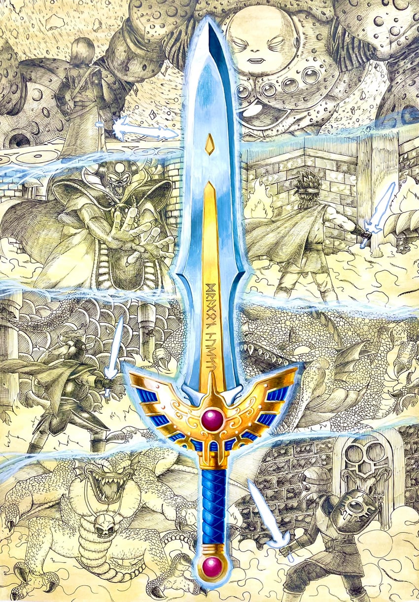 roto, prince of lorasia, hero, sidoh, dragon lord, and 3 more (dragon quest and 4 more) drawn by m1_dqplayer