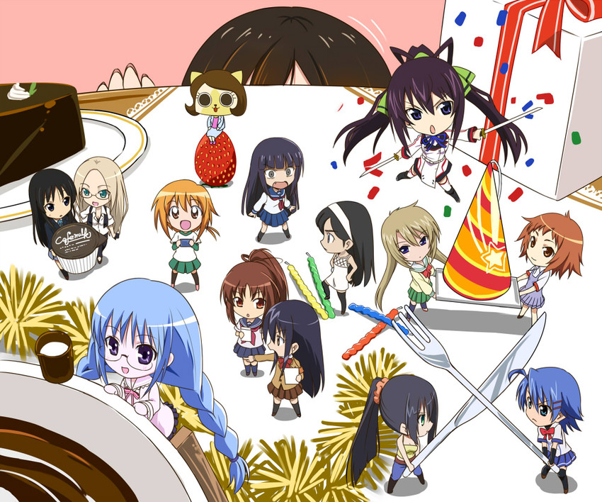 akiyama mio, felyne, shinonono houki, kumashiro maya, hikasa youko, and 10 more (k-on! and 13 more) drawn by yuu_(1007yu)
