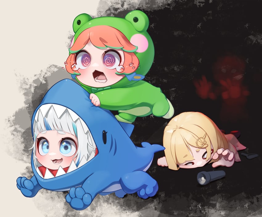 gawr gura, takanashi kiara, watson amelia, and frogiwawa (hololive and 1 more) drawn by appleblossomtea