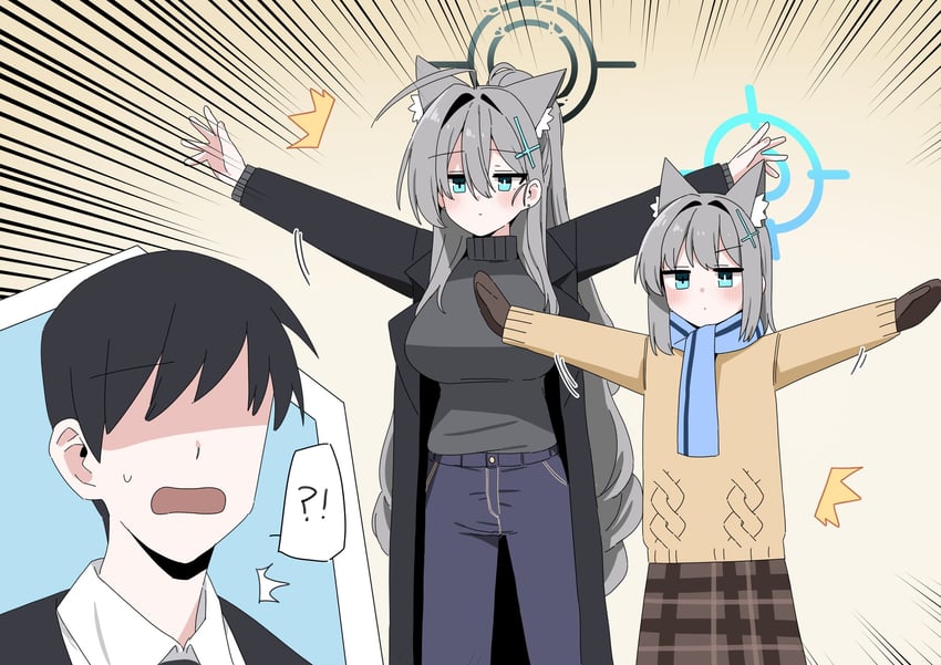 sensei, shiroko, and shiroko terror (blue archive) drawn by b.t._(boob_tong)