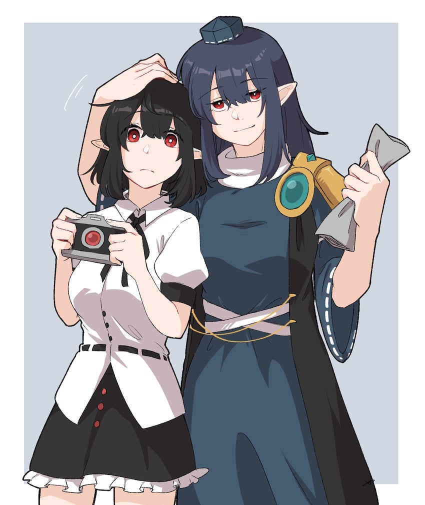 shameimaru aya and iizunamaru megumu (touhou) drawn by min.k
