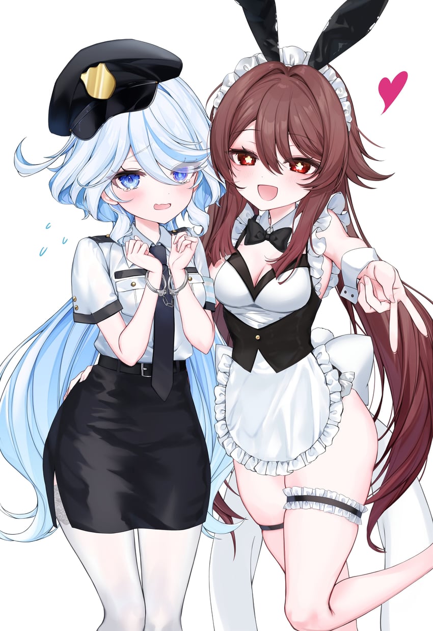 hu tao and furina (genshin impact) drawn by ineka_ka