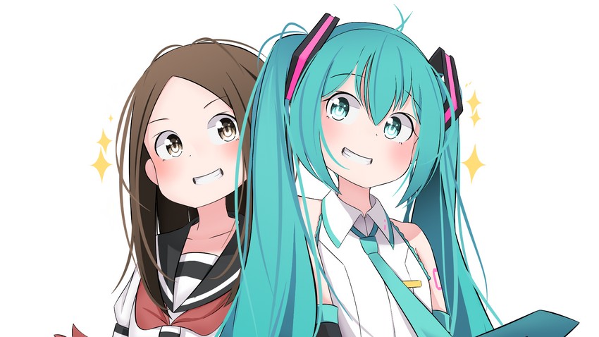 hatsune miku and takagi-san (vocaloid and 1 more) drawn by frillism