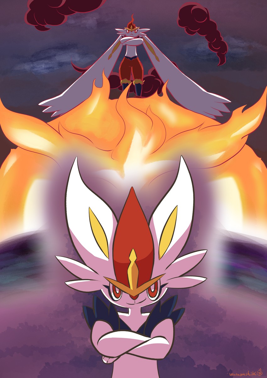 cinderace and gigantamax cinderace (pokemon) drawn by watagashikn