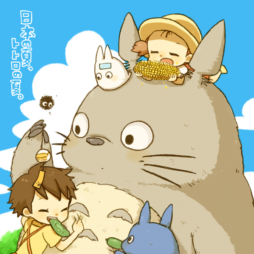 totoro, kusakabe satsuki, susuwatari, kusakabe mei, chibi totoro, and 1 more (tonari no totoro) drawn by yukke
