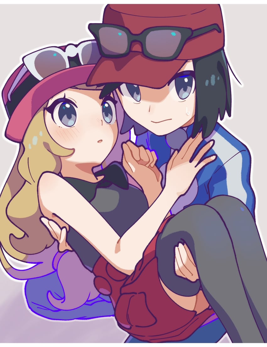 serena and calem (pokemon and 1 more) drawn by omochi_(omotimotittona3)