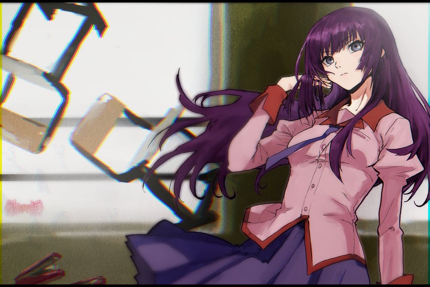 senjougahara hitagi (monogatari and 1 more) drawn by sanketsu_(user_zxmp2323)