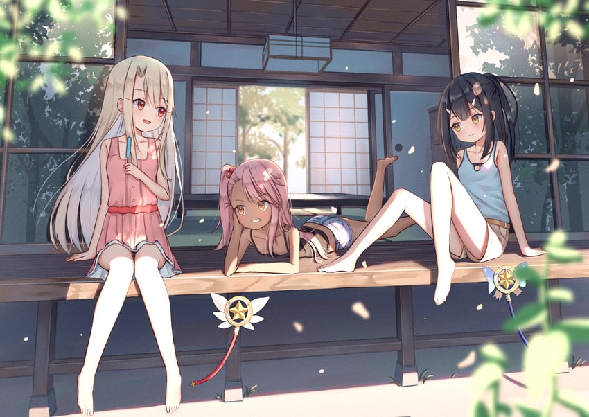illyasviel von einzbern, chloe von einzbern, miyu edelfelt, magical ruby, and magical sapphire (fate and 1 more) drawn by ray_peng