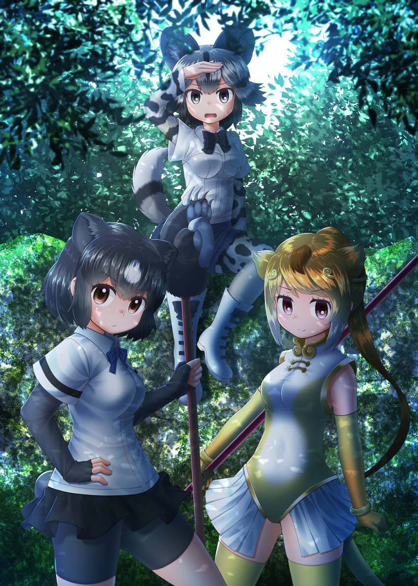 brown bear, golden snub-nosed monkey, and african wild dog (kemono friends) drawn by kakutasu_(akihiron_cactus)