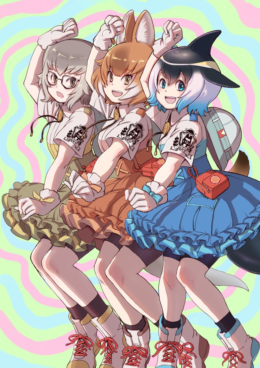 dhole, common dolphin, and meerkat (kemono friends and 1 more) drawn by kosai_takayuki