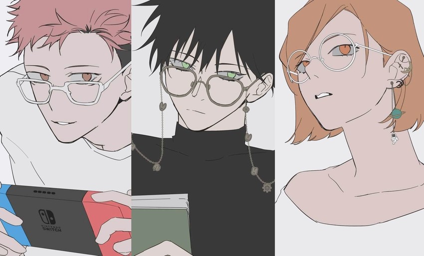itadori yuuji, fushiguro megumi, and kugisaki nobara (jujutsu kaisen) drawn by k00s
