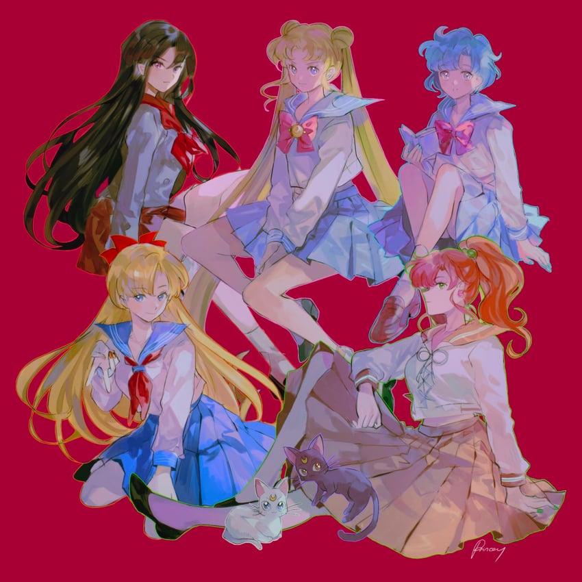 tsukino usagi, mizuno ami, aino minako, hino rei, kino makoto, and 2 more (bishoujo senshi sailor moon) drawn by aubz