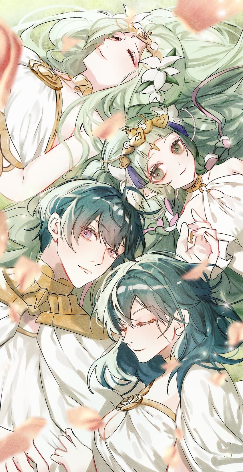 female byleth, male byleth, rhea, and sothis (fire emblem and 2 more) drawn by akitsu_123