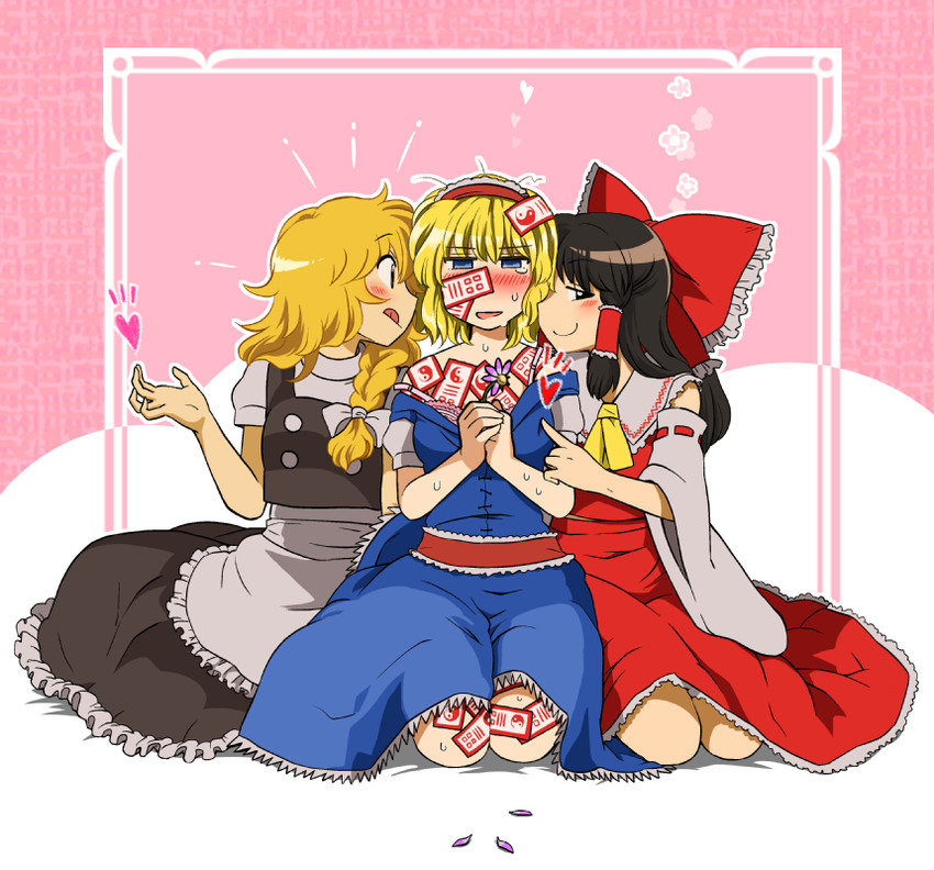 hakurei reimu, kirisame marisa, and alice margatroid (touhou) drawn by bon_(rump)