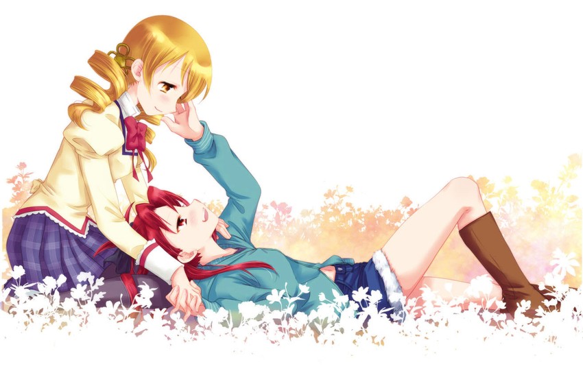 sakura kyoko and tomoe mami (mahou shoujo madoka magica) drawn by musukichi