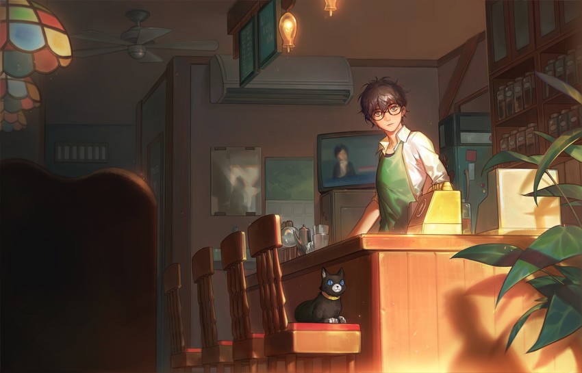 amamiya ren and morgana (persona and 1 more) drawn by naked_cat