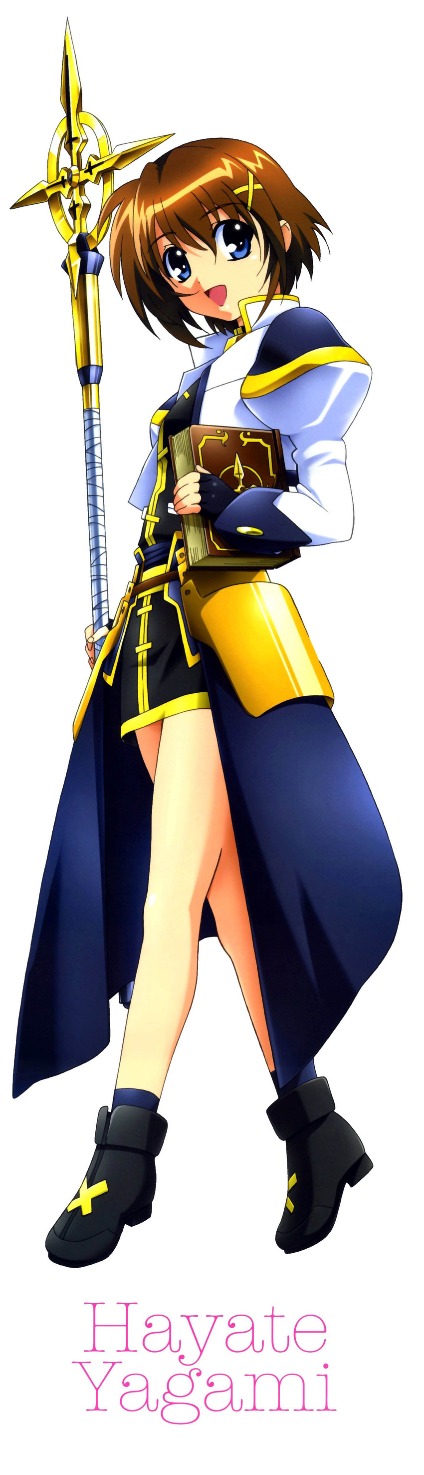 yagami hayate, schwertkreuz, and tome of the night sky (lyrical nanoha and 2 more) drawn by okuda_yasuhiro
