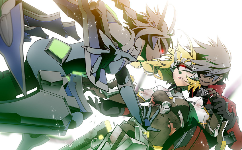 ragna the bloodedge, nu-13, and lambda-11 (blazblue) drawn by hesocha