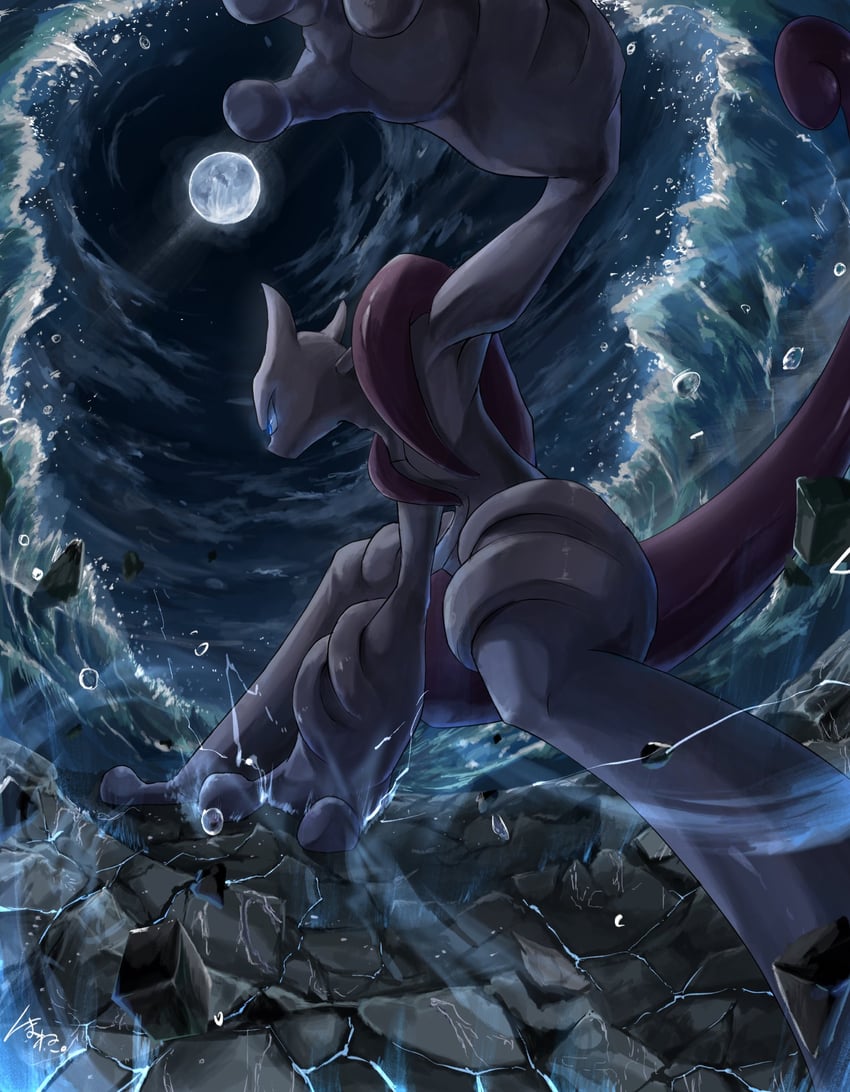 mewtwo and mega mewtwo x (pokemon) drawn by ekaki_panda