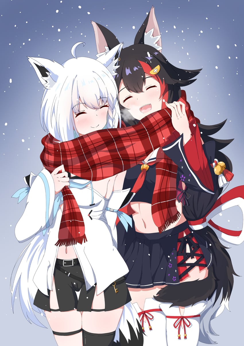 shirakami fubuki and ookami mio (hololive) drawn by ekaki_mato