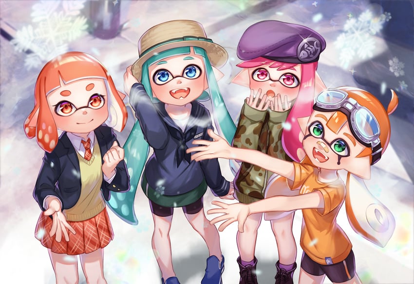inkling player character and inkling girl (splatoon) drawn by yamagishi_chihiro