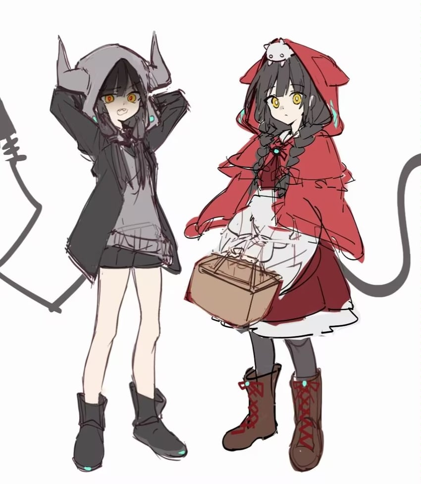 little red riding hood and asakura karen (heaven burns red and 1 more) drawn by wuubaiwan