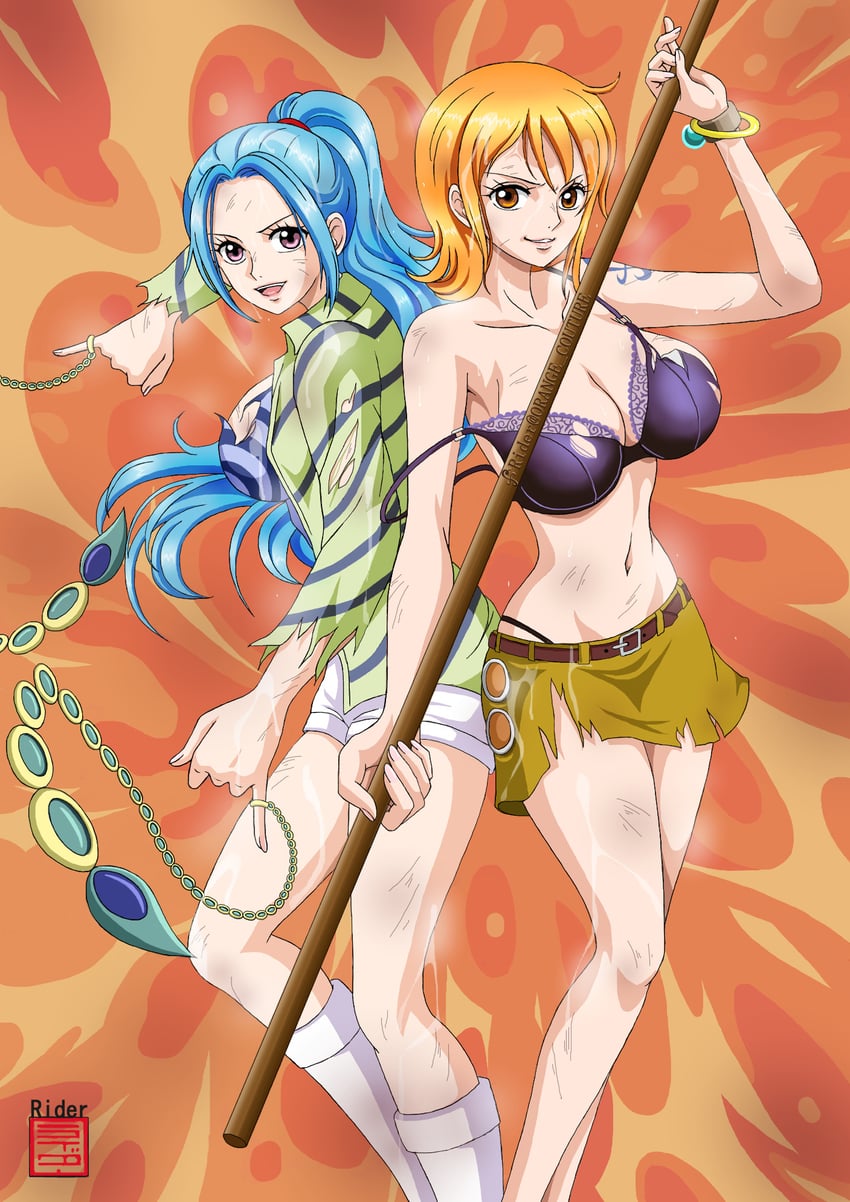 nami and nefertari vivi (one piece) drawn by rider_(orange_couture)