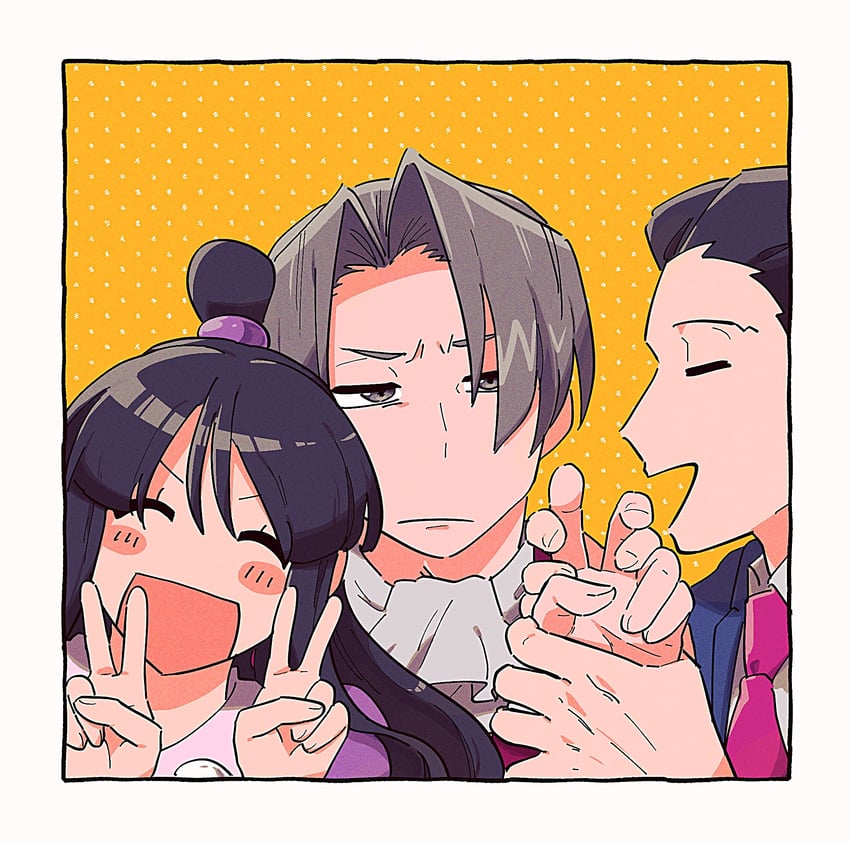 phoenix wright, miles edgeworth, and maya fey (ace attorney) drawn by ydmismi