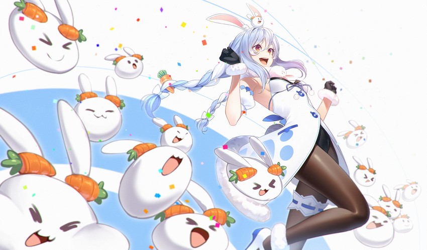 usada pekora, don-chan, and pekomon (hololive) drawn by manamachii